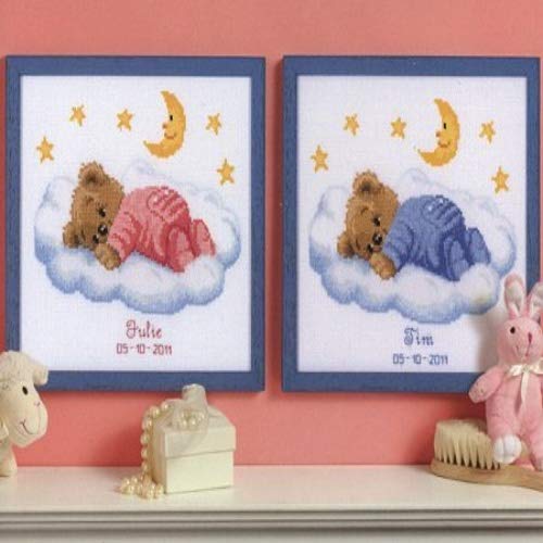 Vervaco Birth Record Teddy on Clouds Counted Cross Stitch Kit, Multi-Colour - Image 3